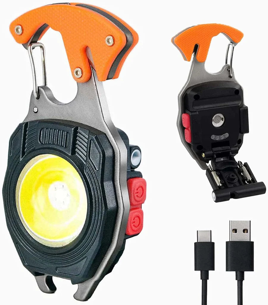 UK-0053 Multifunctional Keychain LED Rechargeable Flashlights with Lighter, Life-Saving Whistles, Screwdriver Bottle, Opener, Multiple Light Mode Portable Pocket Light for Outoor Hiking