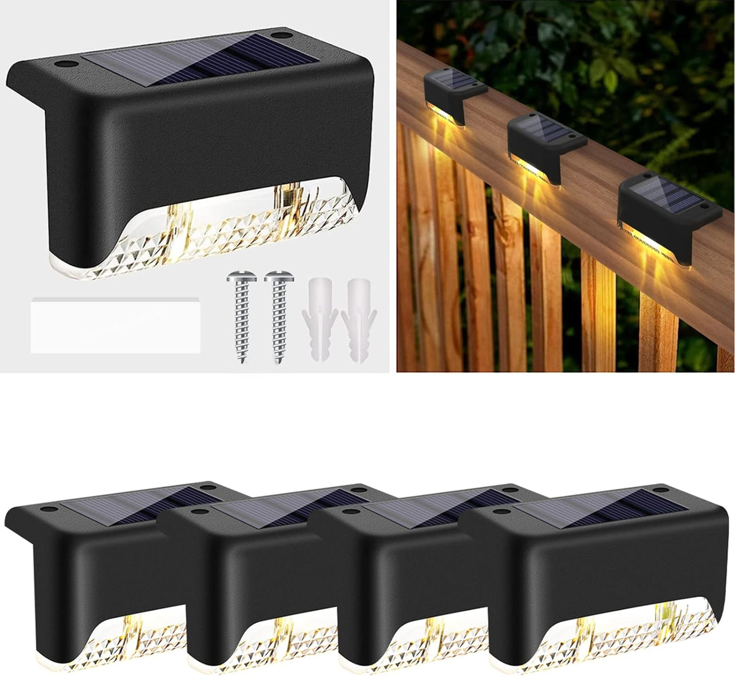 UK-0276 Solar Step Lights Outdoor 4 Pack, Solar Fence Lights Deck Lights