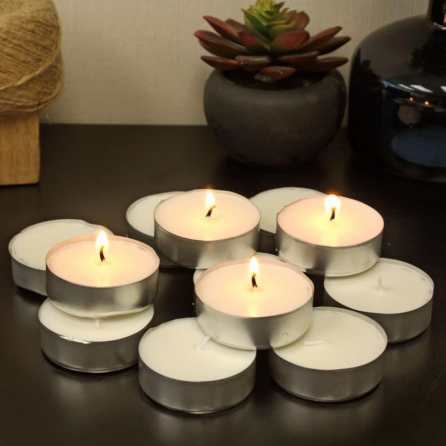 Tea Light Candles Long Time Burning, Natural Wax Tealights, Smokeless