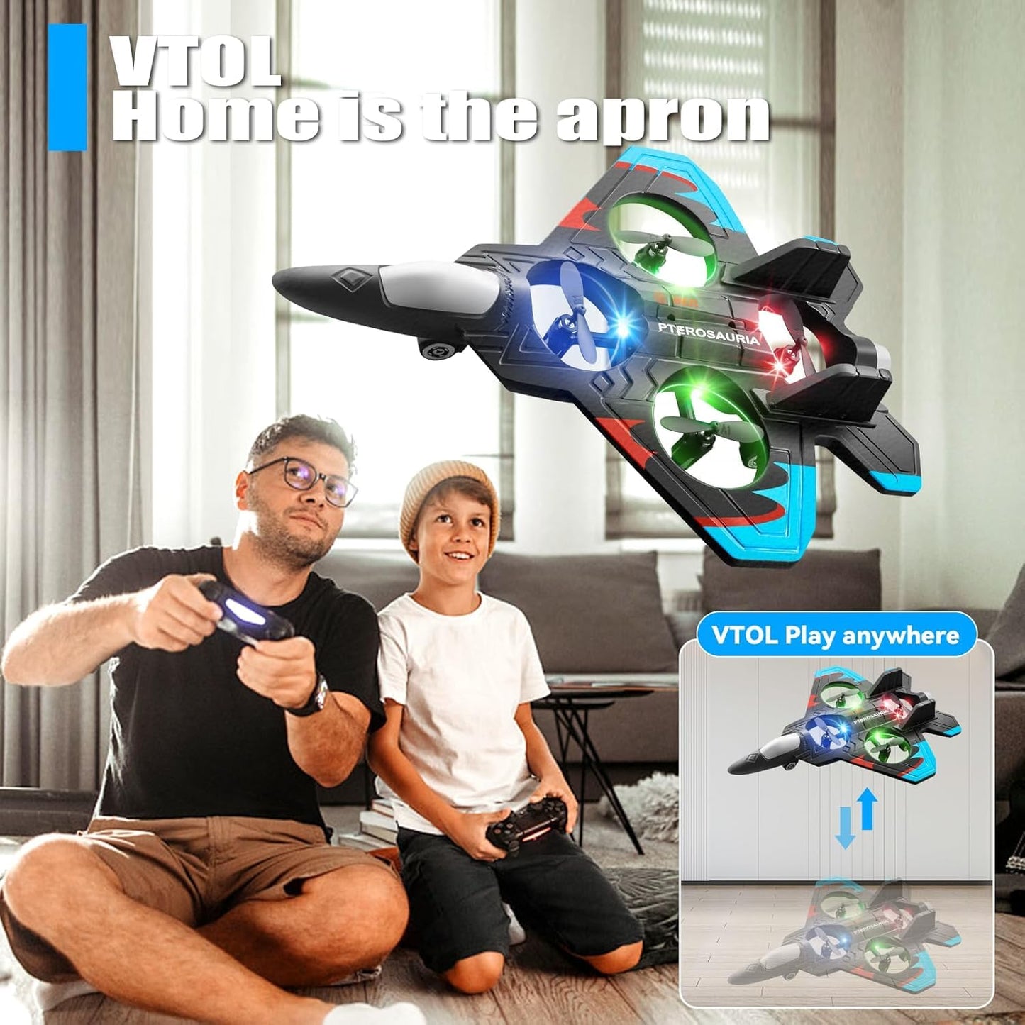UK-1050 Fighter Plane RC Plane - 2.4 GHz Remote Controlled Fighter Plane || RC Airplane Easy to Fly Stable Jet Fighter Toys for Kids || LED Lights, 360 Degree Hovering Airplane and Stun Roll