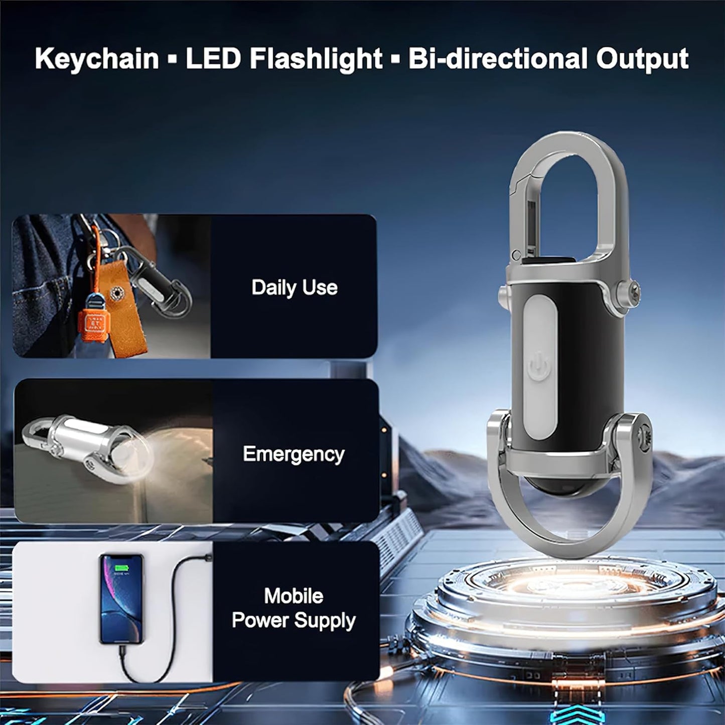 UK-1090  Portable LED Work Light Keychain Pendant USB Rechargeable Flashlight Keyring for Camping Pocket Sized Accessory Portable Flashlight Keychain