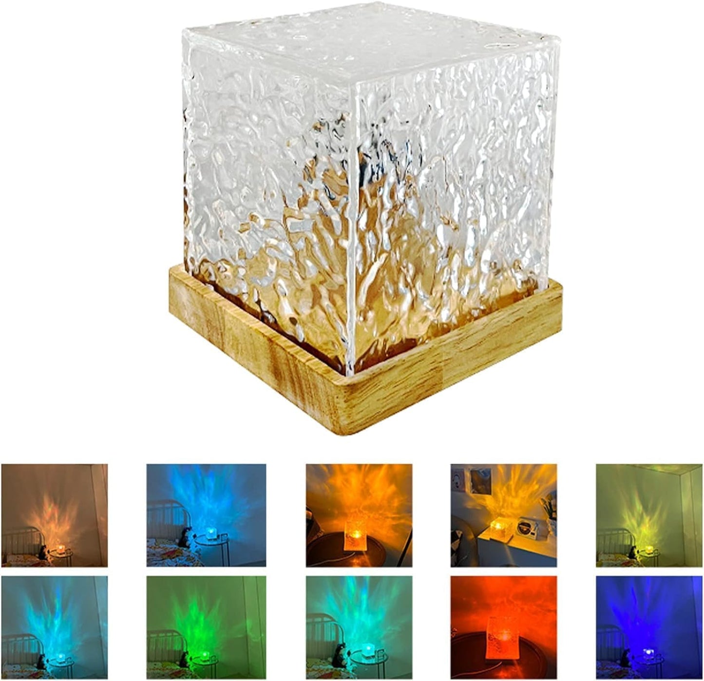 UK-0614 Water Ripple Lamp, Northern Lights Ocean Wave Projector Light, Sunset Lamp Projection Led Lights, Gradual Rotating Flame Water Lamp