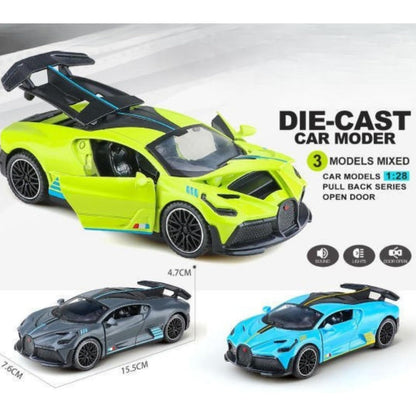 UK-1072 Bugatti Divo 1:32 Exclusive Alloy Metal Pull Back Die-cast Car Diecast Metal Pullback Toy car with Openable Doors & Light, Music Boys Gifts Toys for Kids