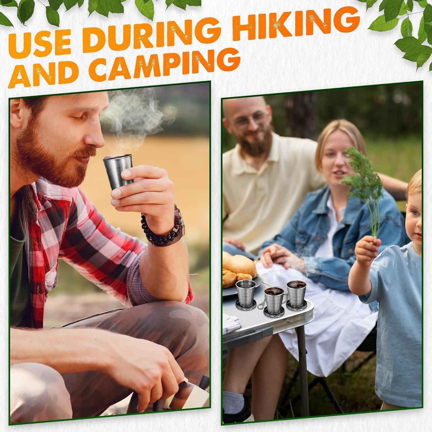 UK-1028 Steel Folding Cup, 120ml Small Portable Camping Mug Drink Cup with Lid & Keychain for Outdoor Adventures Travel Camping Hiking Pocket Size Reusable Space-Saving Travel Cup