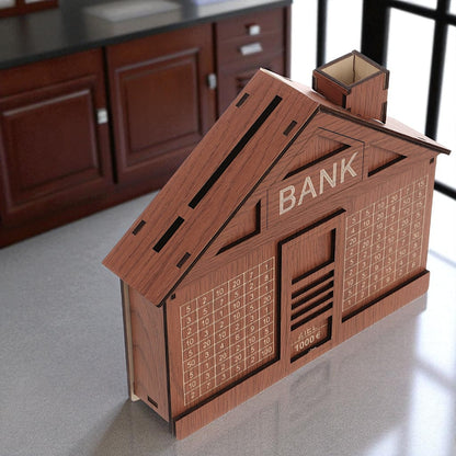 UK-0901 Wooden Piggy Bank for Kids, Retro Money Saving Box with 100000 Wooden Toy Targets