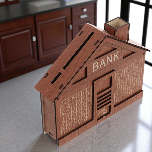 UK-0901 Wooden Piggy Bank for Kids, Retro Money Saving Box with 100000 Wooden Toy Targets