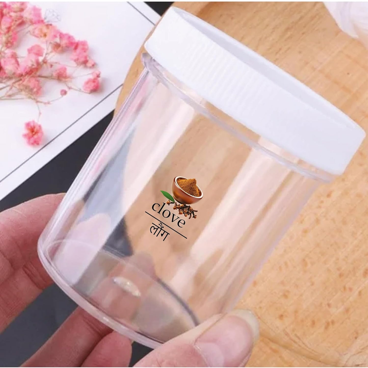UK-0854 Kitchen Container Sticker  |  Kitchen Label Sticker Hindi English with Picture for Jar Glass Bottle Home Organiser