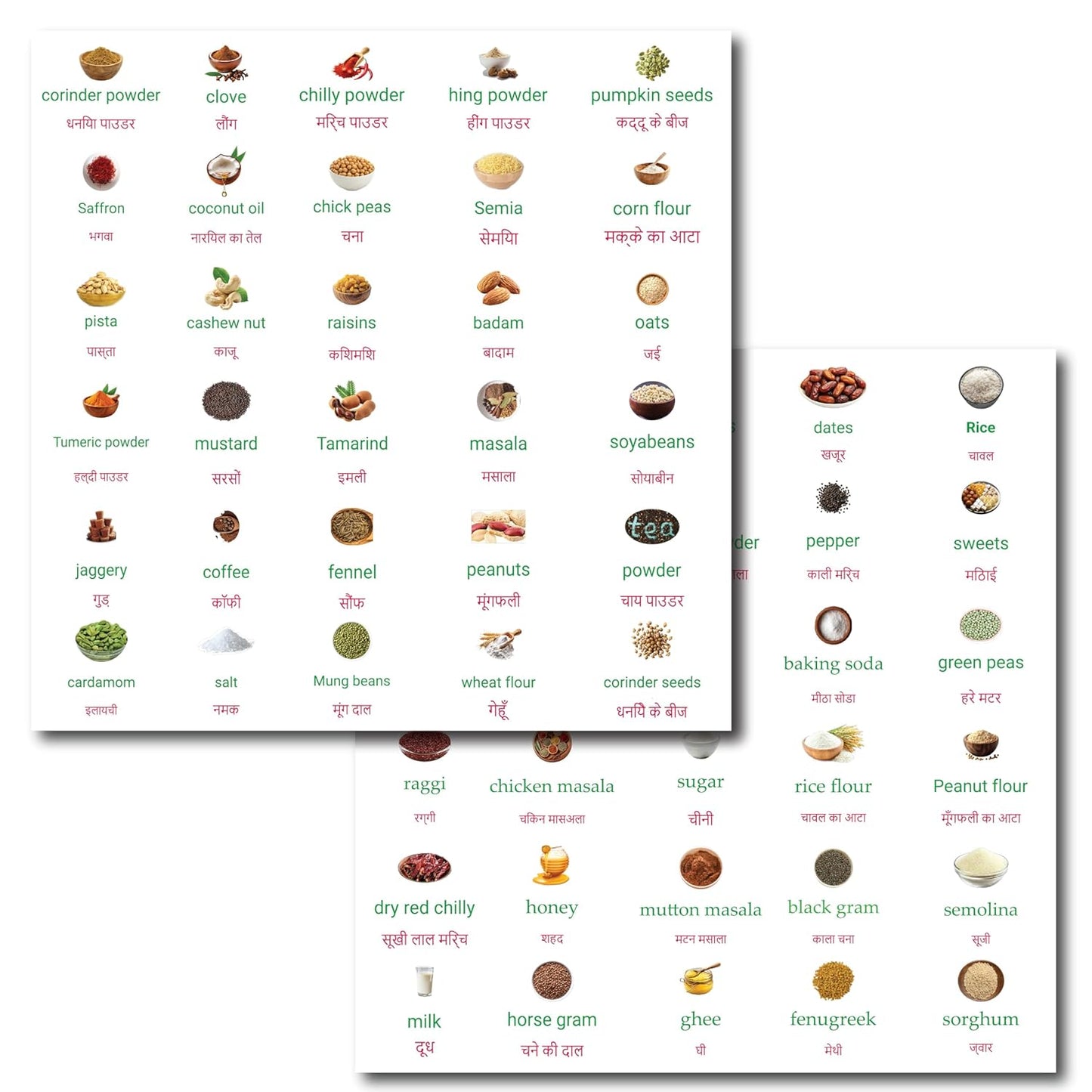 UK-0854 Kitchen Container Sticker  |  Kitchen Label Sticker Hindi English with Picture for Jar Glass Bottle Home Organiser