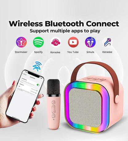 UK-0588  K12 Mini Portable Bluetooth Speaker With Mic for Kids or Adults with  Bluetooth Wireless Microphones Colorful Lights Ideal Birthday (Single Mic)