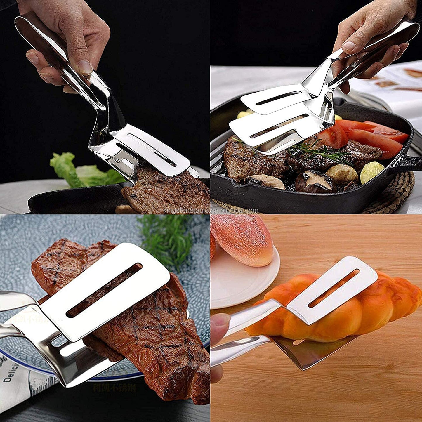 UK-0193 BBQ Cooking Tool Frying Turner Double Sided Spatula Multi-Functional Stainless Steel Food Flipping Clip Steak Tong Food Clamp