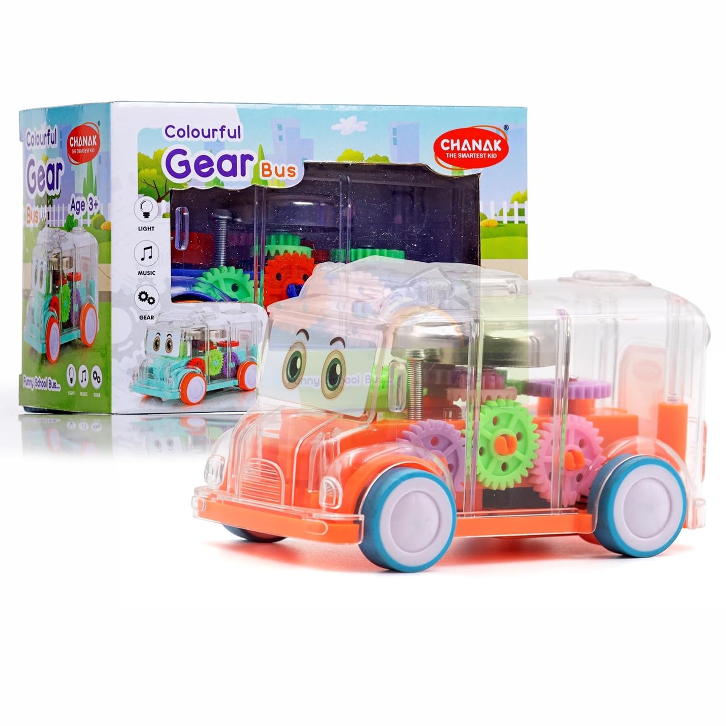 UK-0334 transparent Gear Bus for Kids Friction Powered Mini School Bus with Tinkling Sound and Light Toy for Kids