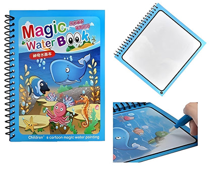 UK-0212 Magic Water Quick Dry Book for Water Coloring with Magic Pen Painting Board for Children Education Drawing Pad (Random Design & Assorted Color)