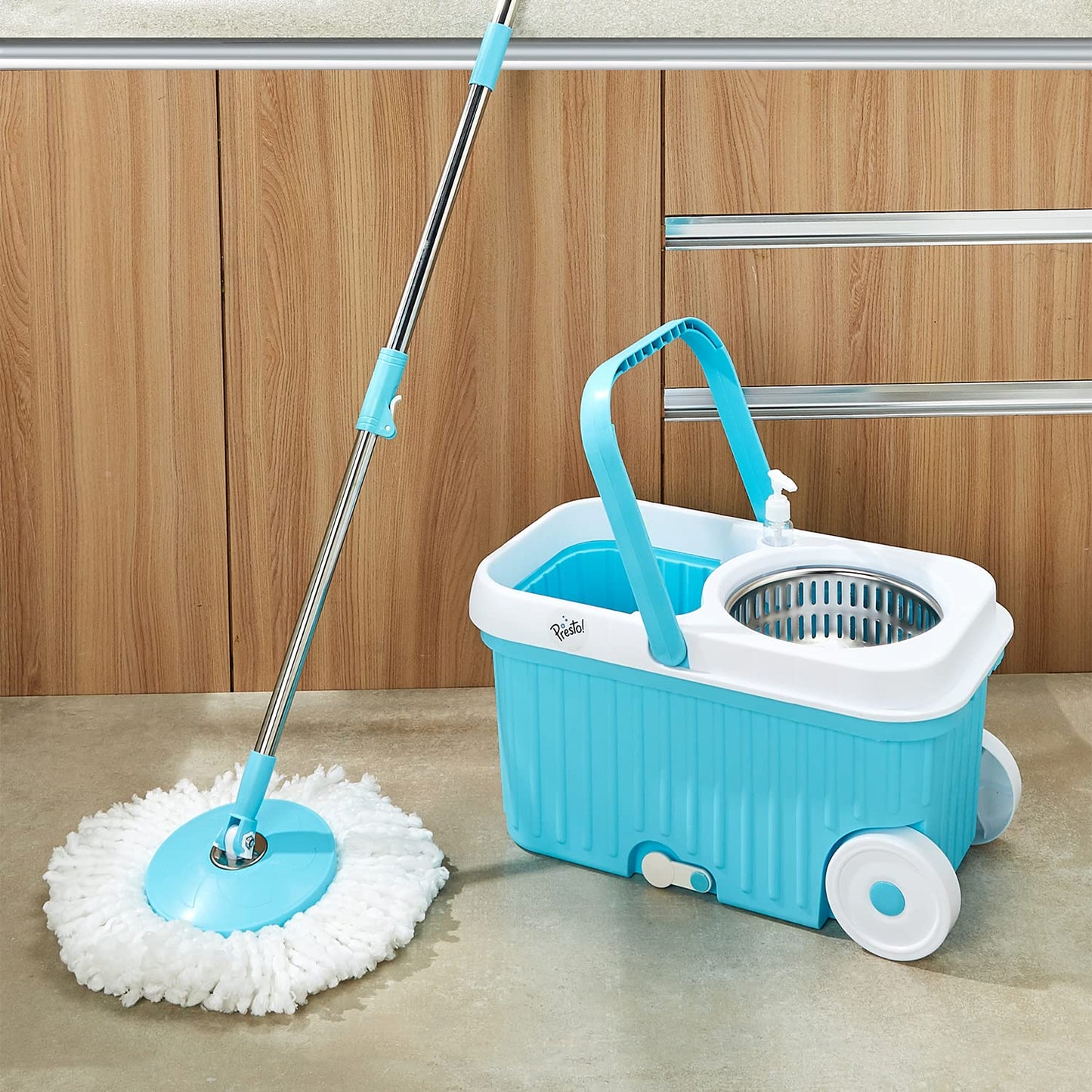 UK-0182 Ganesh Sporty Plastic Spin Mop with Bigger Wheels and Plastic Auto Fold Handle for 360 Degree Cleaning