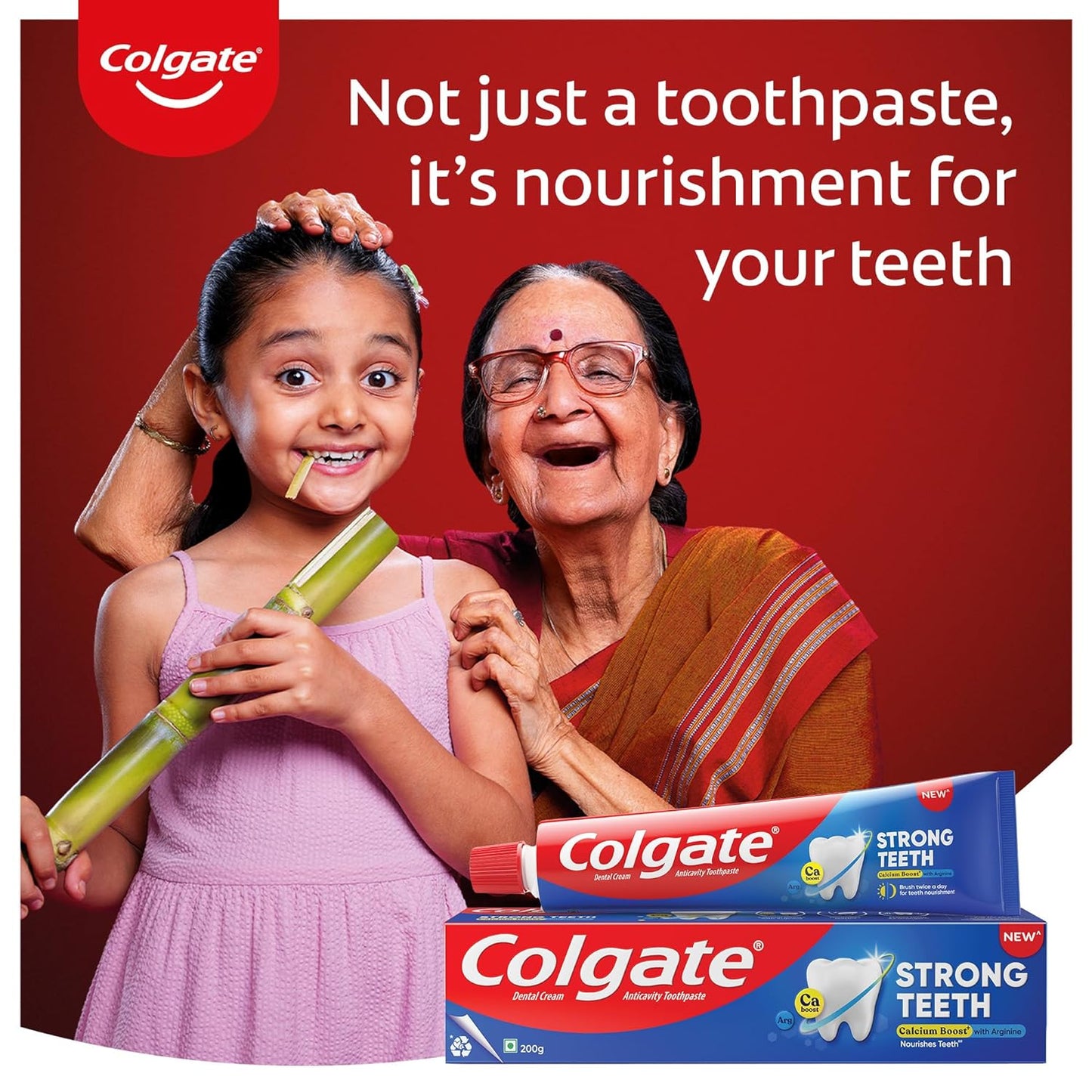 Colgate Strong Teeth,  India’s No: 1 Toothpaste Brand, Calcium-boost Tooth Paste for 2X Stronger Teeth, Whitens Teeth, Fresh Breath & Prevents Cavities