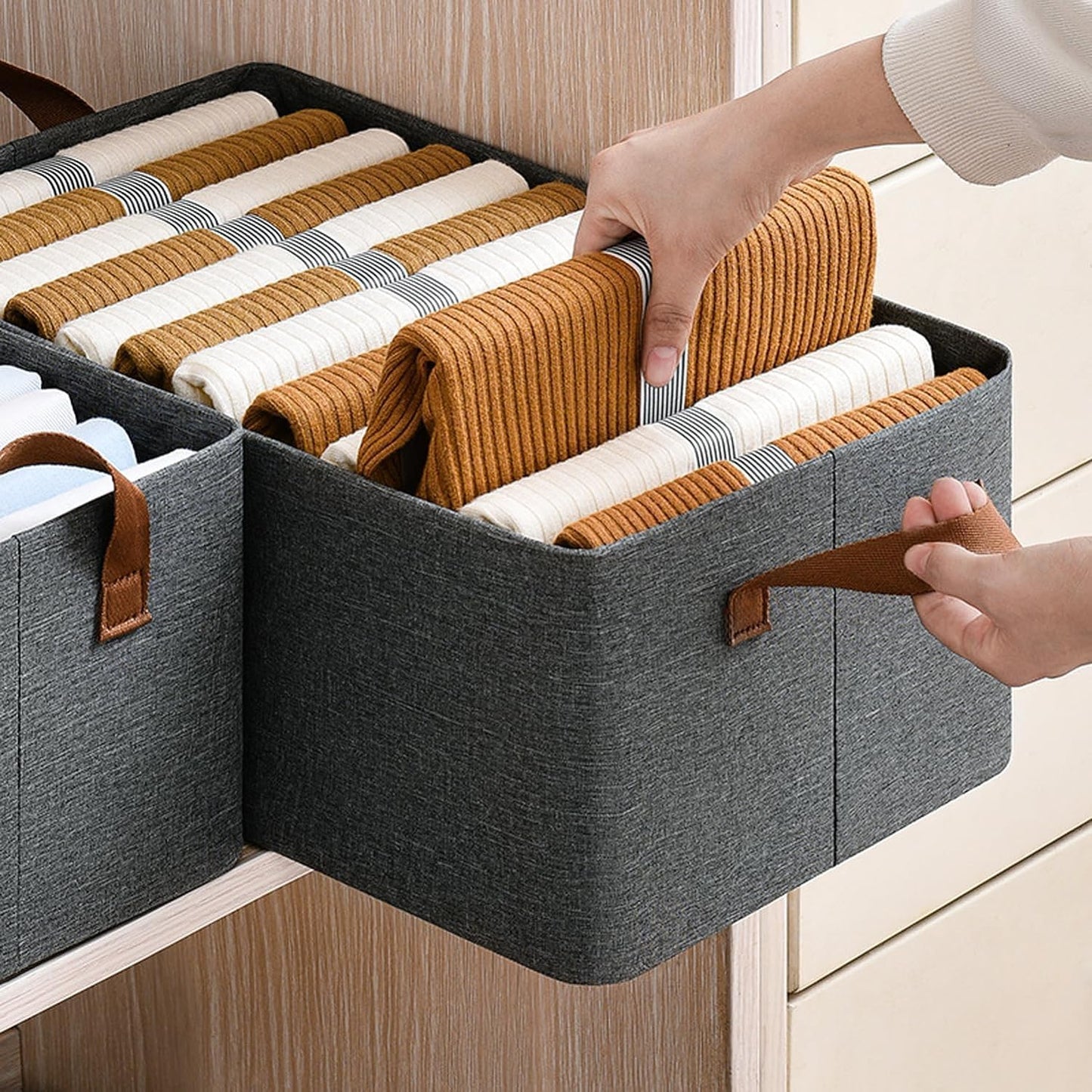 UK-0052 Closet Storage Bins, Fabric Storage Bins Baskets for Organizing Storage Box, Large-Capacity Box for, Travel, Dormitory, Fabric Baskets for Organizing