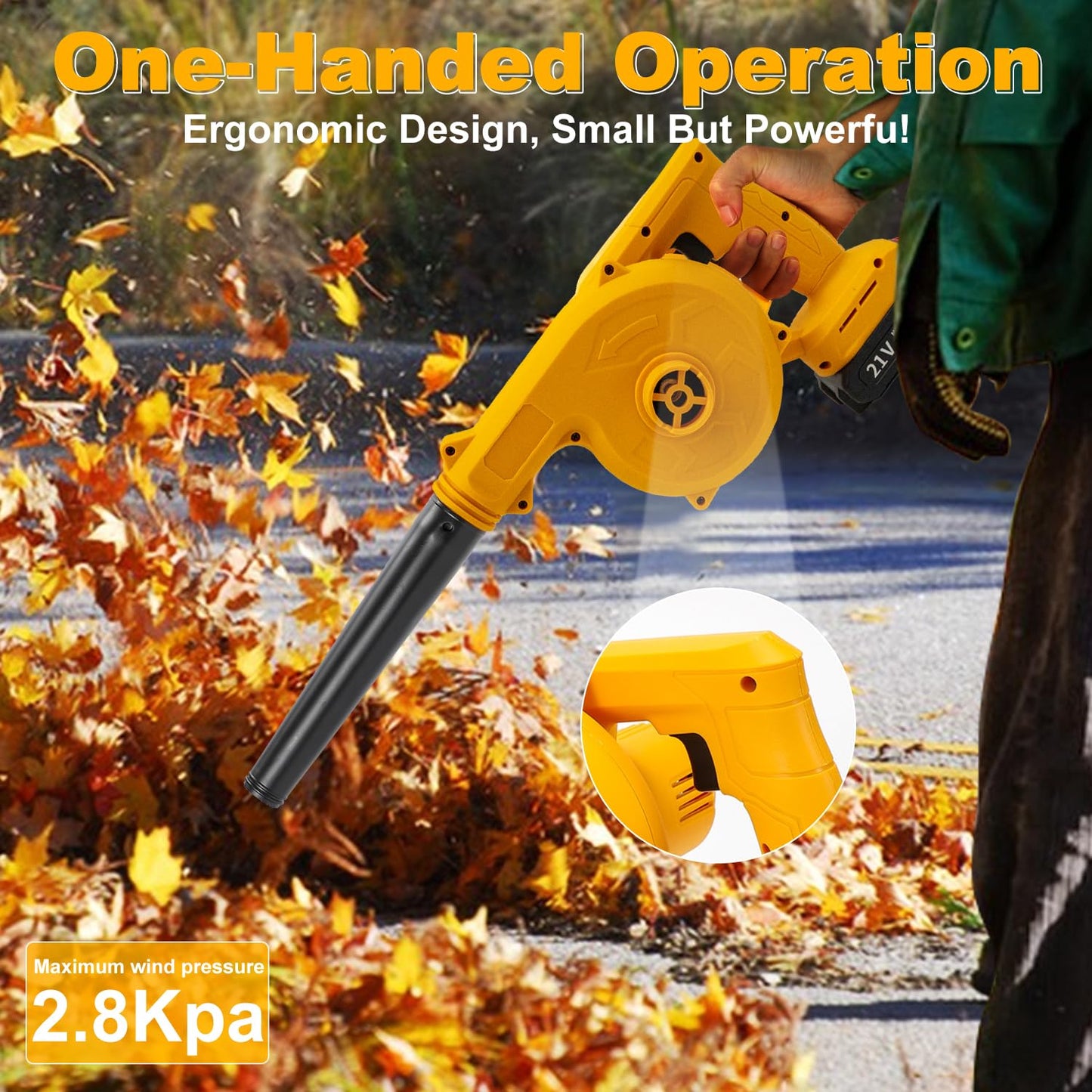 UK-0874 Cordless Air Blower, Leaf Blower Cordless with Battery and Charger, 3.0Ah Battery Powered Leaf Blowers Handheld Electric Blowers for Lawn Care, Patio, Snow, Dust, Blowing Leaves