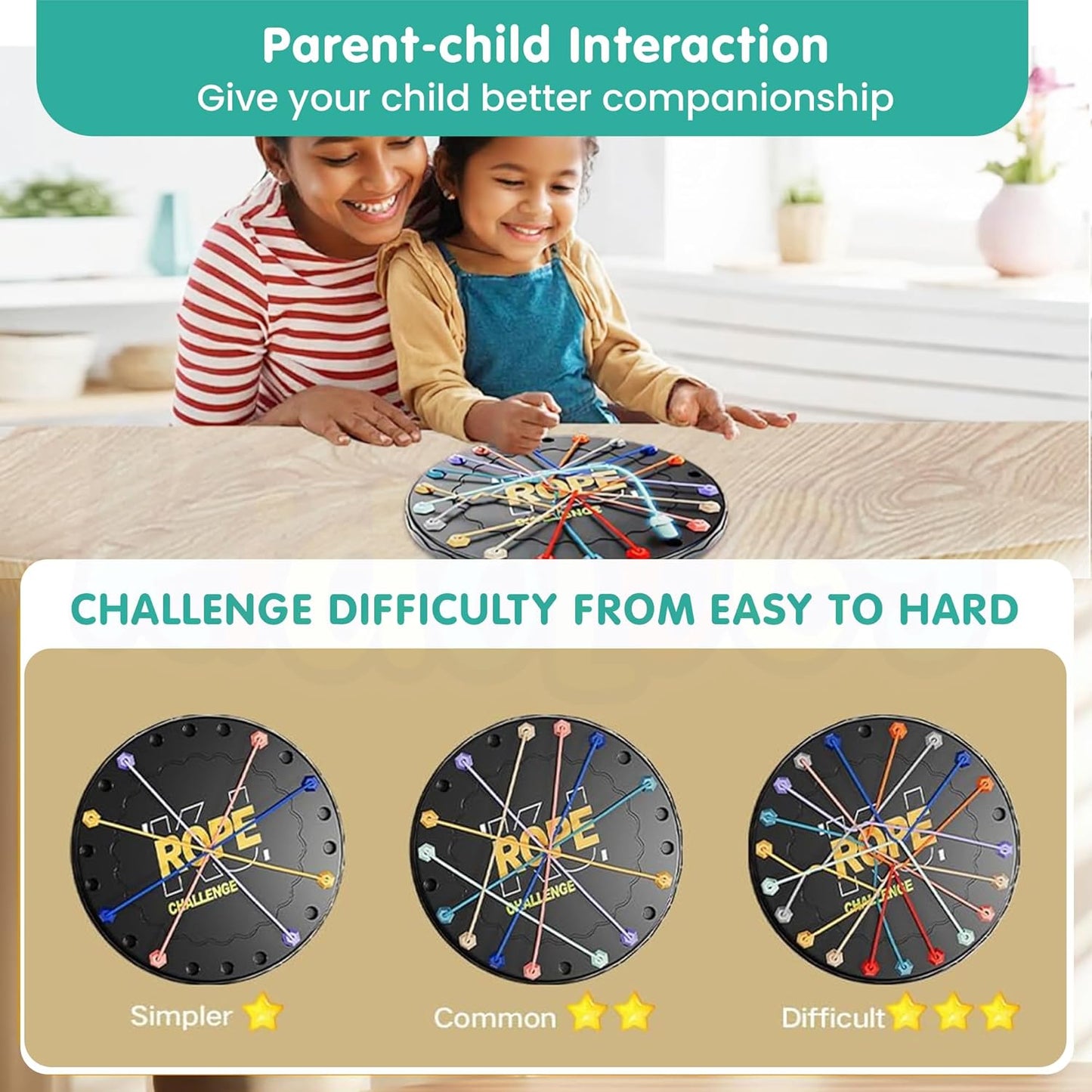 UK-1017 Rope Challenge Board Game, Interactive Puzzle with 10 Elastic Ropes, Family Game, Brain Boosting Family Game for Ages 3+