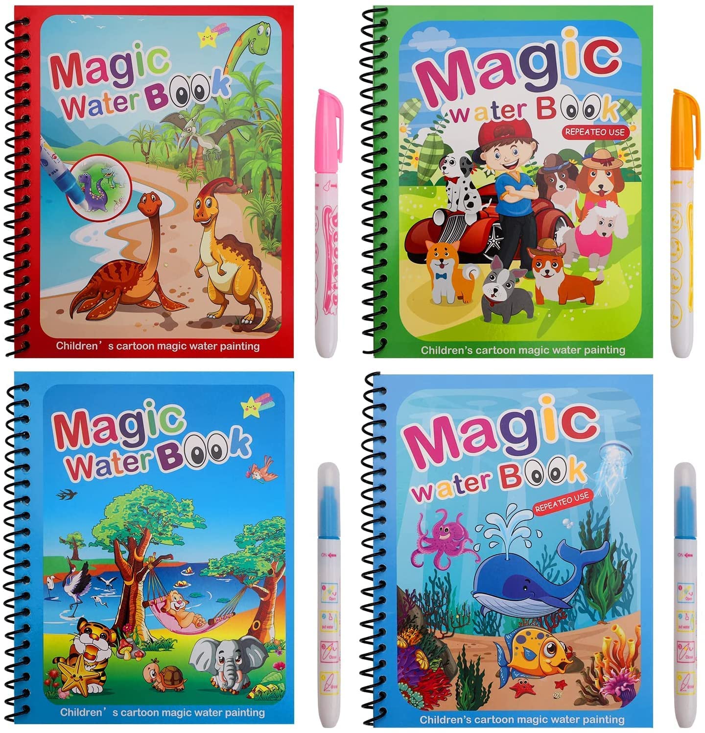 UK-0212 Magic Water Quick Dry Book for Water Coloring with Magic Pen Painting Board for Children Education Drawing Pad (Random Design & Assorted Color)