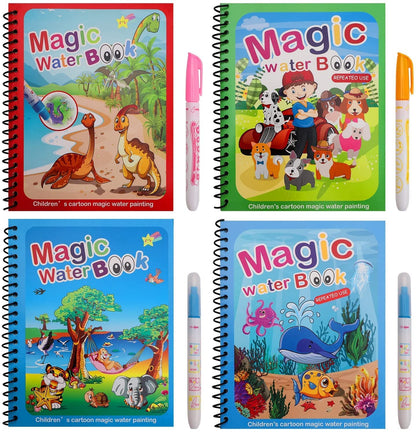 UK-0212 Magic Water Quick Dry Book for Water Coloring with Magic Pen Painting Board for Children Education Drawing Pad (Random Design & Assorted Color)