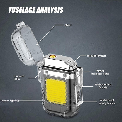 UK-1085 Dual Arc Plasma Lighter with COB LED Flashlight – USB Rechargeable Windproof Waterproof Keychain Lighter – Portable Flameless Electric Lighter with 3 Light Modes for Camping Hiking