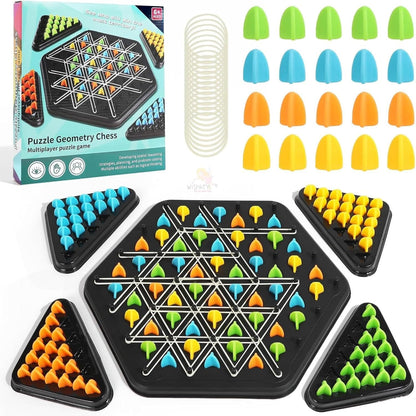 UK-1046 Geometry Chess Game – Rubber Band Strategy Puzzle Board for Kids & Family | STEM Brain Development Triangle Game | Colourful Pegs | Logical Thinking Toy 2-4 Players