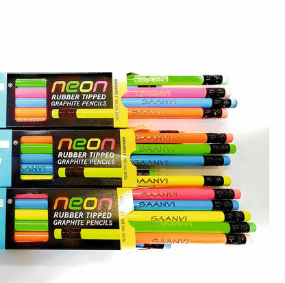 UK-0512 DOMS Neon Rubber Tipped HB/2 Graphite Pencils Box