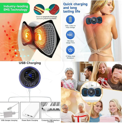 UK-0029 Full Body Mini Butterfly TENS Massager with 8 Modes, 19 Levels Electric Rechargeable Portable EMS Patch for Shoulder, Neck, Arms, Legs, Men/Women