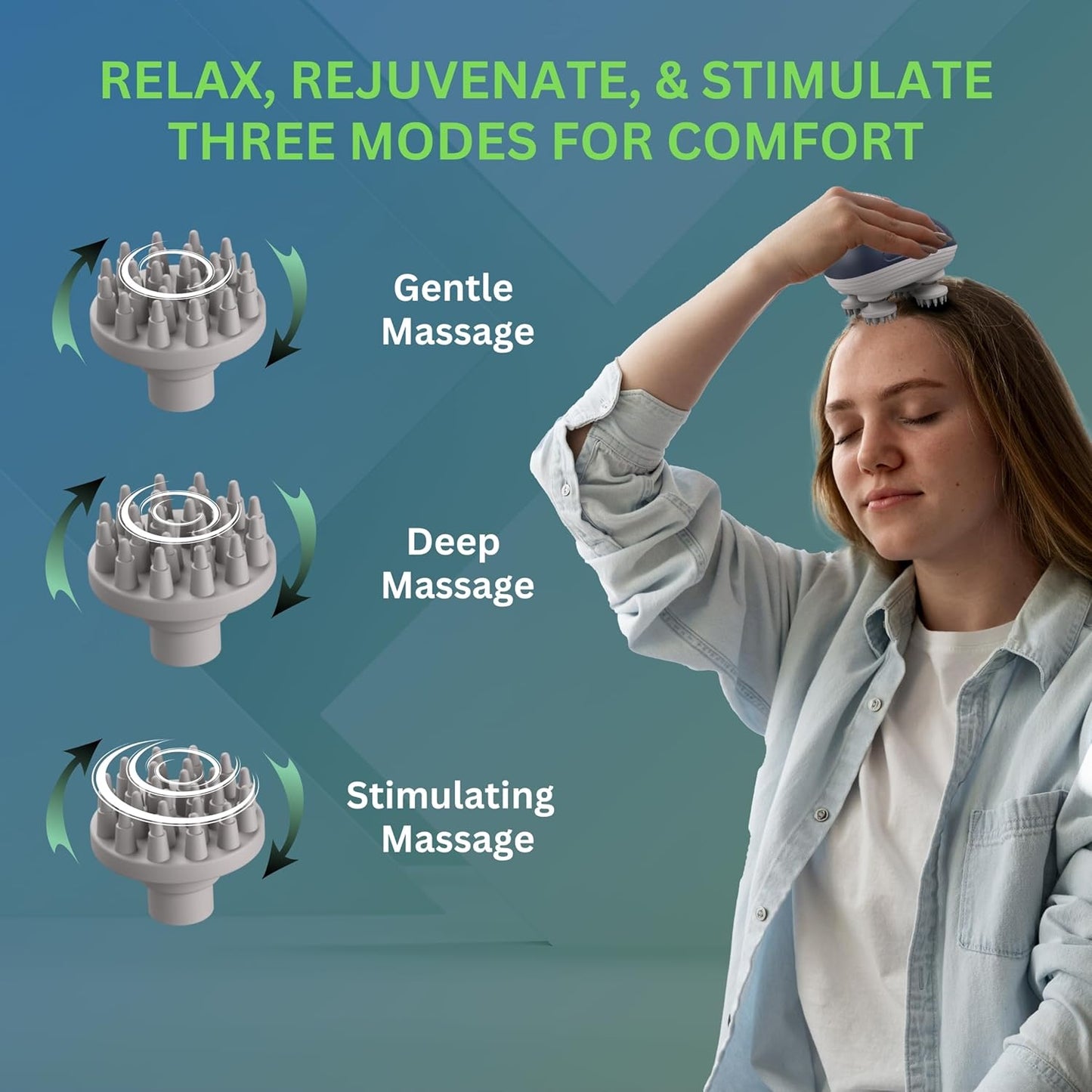 UK-0912 Head & Scalp Massager for Men Women, Handheld Cat Dog Pet Head Massager with 4 Silicon Heads | Portable Head Massager for Hair Growth, Muscle Relaxation & Stress Relief