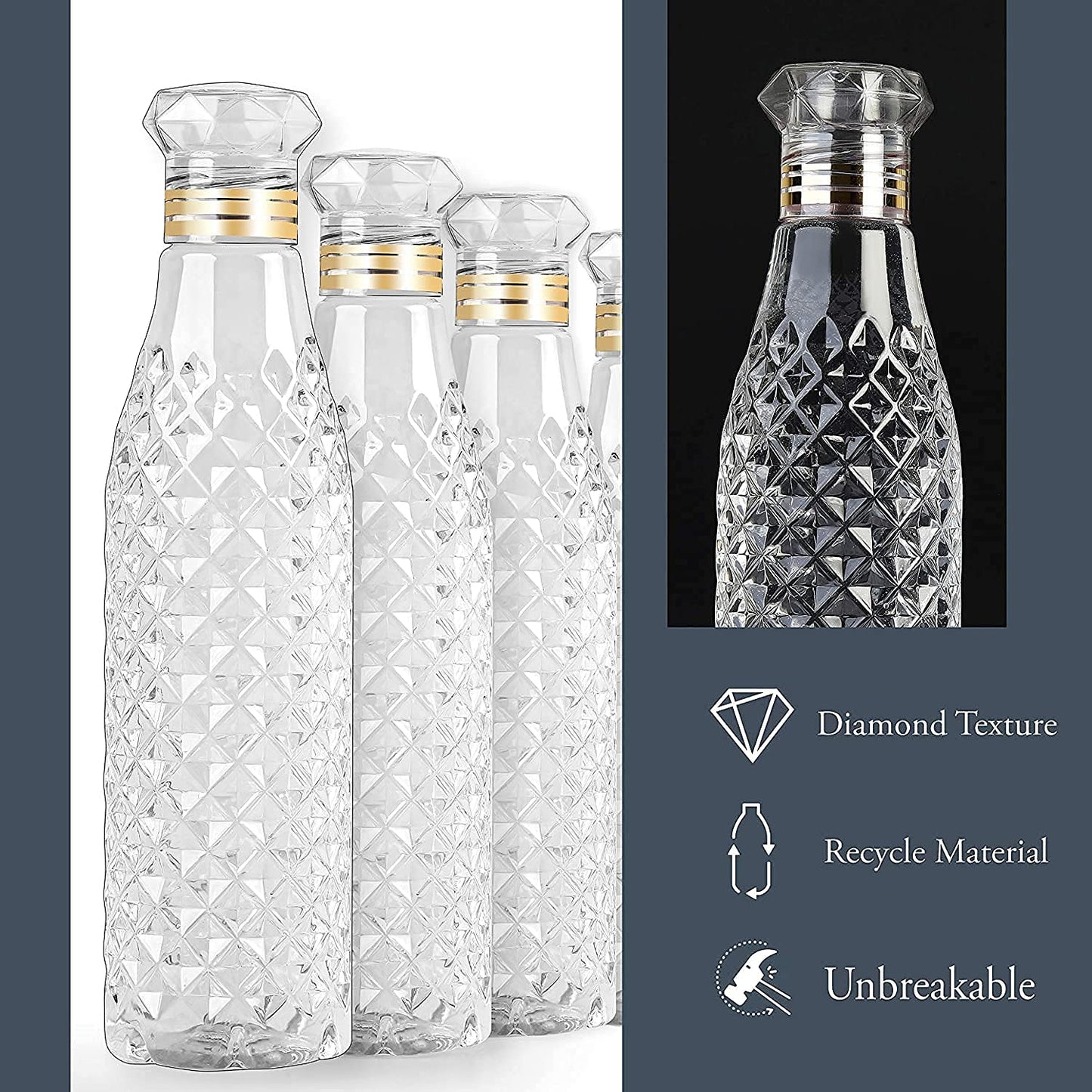 UK-0300 Diamond cut Crystal Clear Plastic Fridge Water Bottle, Unbreakable Re-Usable Bottles Ideal for Office, Gym, Yoga(1 PC)