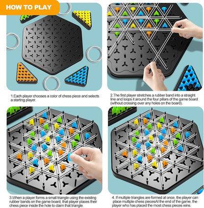 UK-1046 Geometry Chess Game – Rubber Band Strategy Puzzle Board for Kids & Family | STEM Brain Development Triangle Game | Colourful Pegs | Logical Thinking Toy 2-4 Players