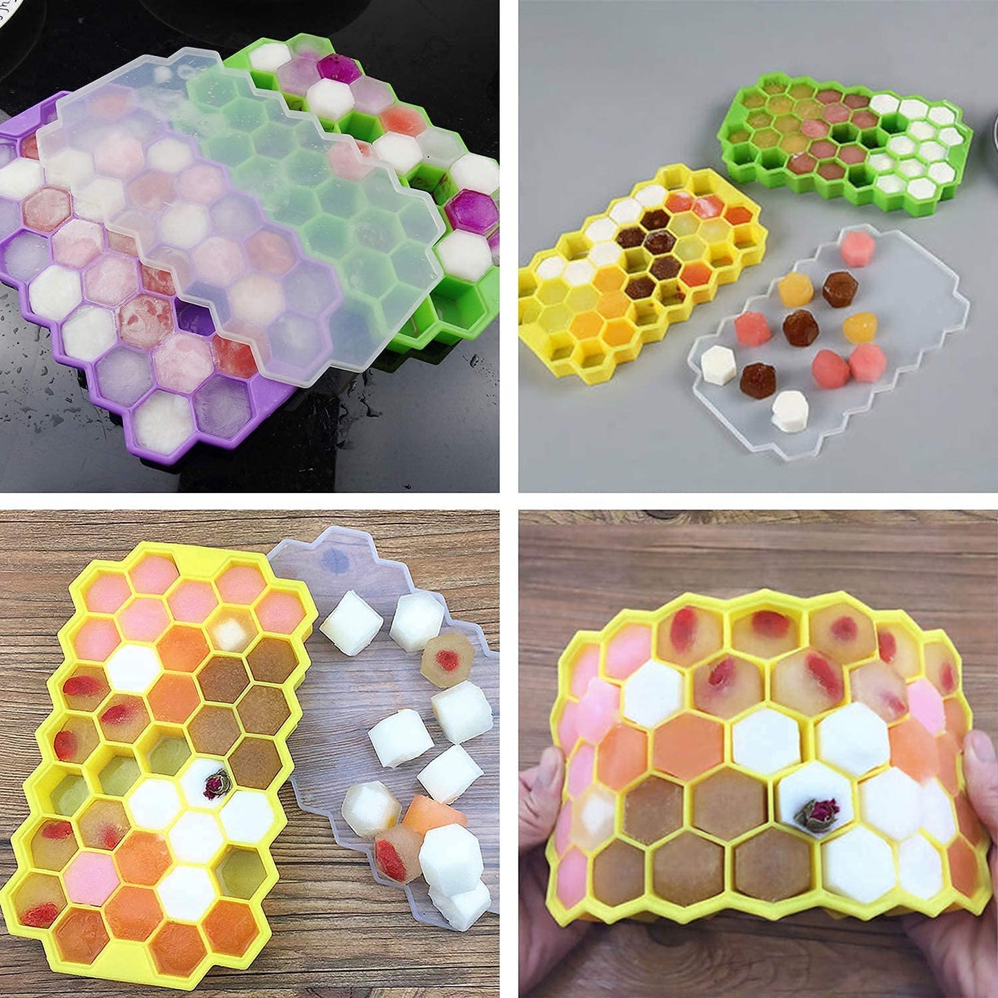 UK-0297 Ice Cube Tray for Freezer Flexible Silicone Honeycomb Design 37 Cavity Ice Cube Tray Ice Cube Box for Home Ice Cubes Silicon Trays for Freezer Mould Safe Ice Cube Molds Multicolor