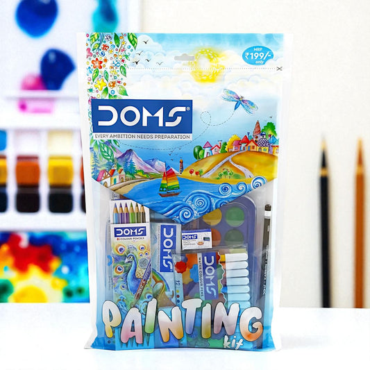 UK-0989 Doms Painting Kit | Perfect Value Pack | Kit for School Essentials | Gifting Range for Kids | Combination of 9 Painting & Coloring Items