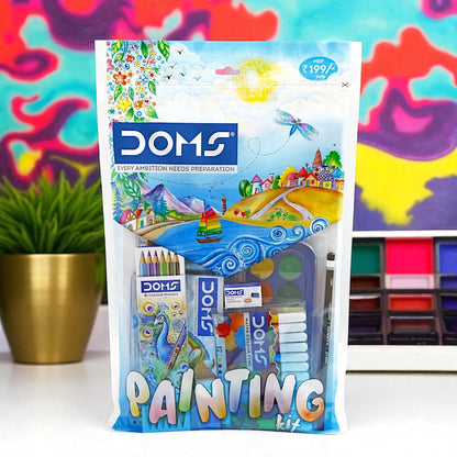 UK-0989 Doms Painting Kit | Perfect Value Pack | Kit for School Essentials | Gifting Range for Kids | Combination of 9 Painting & Coloring Items