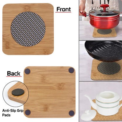 UK-1074 Wood Coasters For Hot Tea/Coffee Cups, Heat Insulation Pad Table Mats Placemats For Big Pans (Big Size, 17x17 cm)