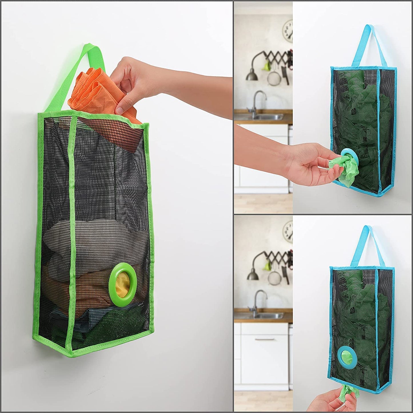 UK-0630 Garbage Bag Storage Breathable Mesh Hanging Holder Foldable Recycle Plastic Bag Organizer for Home and Kitchen