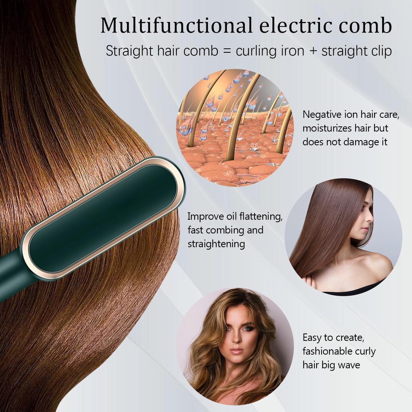 UK-0370 Hair Straightener, Hair Straightener Comb For Women & Men, Hair Styler, Straightener Machine Brush/Ptc Heating Electric Straightener With 5 Temperature Rain Clean