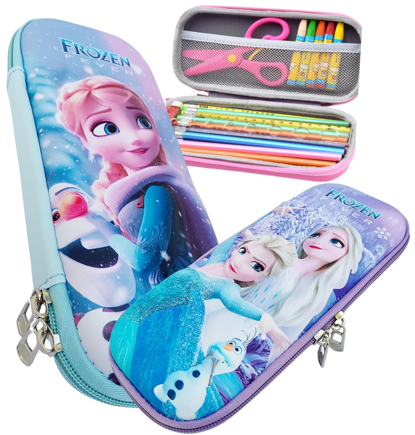 UK-0561 Pencil Box Pouch for Kids  3D Frozen Elsa Pencil Pouch for Girls, Stylish Premium Hardtop Stationery Bag for School Students