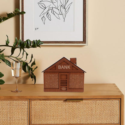 UK-0901 Wooden Piggy Bank for Kids, Retro Money Saving Box with 100000 Wooden Toy Targets