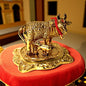 UK-0994 Golden Kamdhenu Cow and Calf Idol for Home Decor | Decorative Showpiece for Mandir, Office & Gift Purpose
