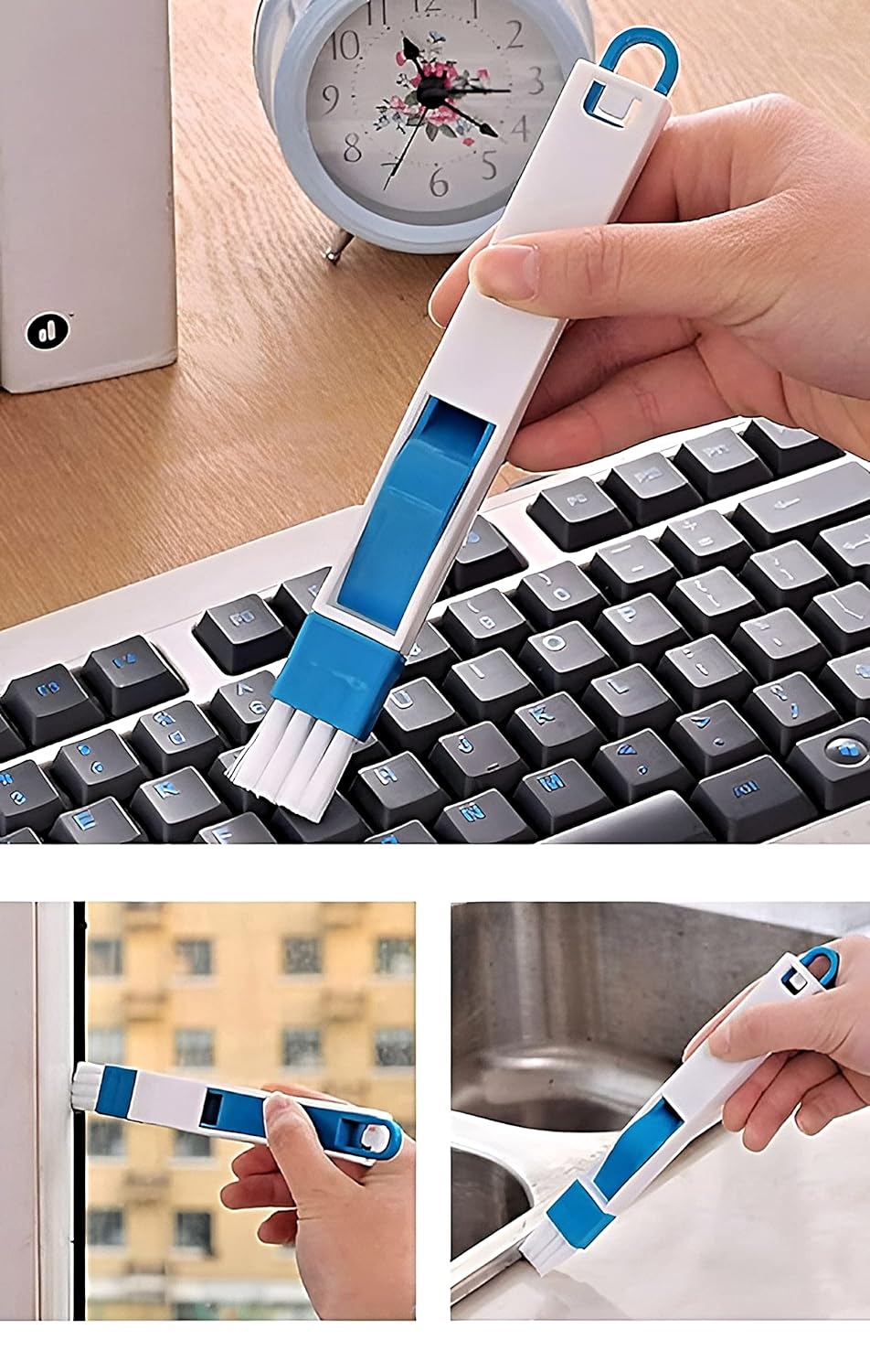 UK-0248 2 in 1 Multi Function Plastic Window Slot Keyboard Wardrobe Dust Removal Cleaning Brush