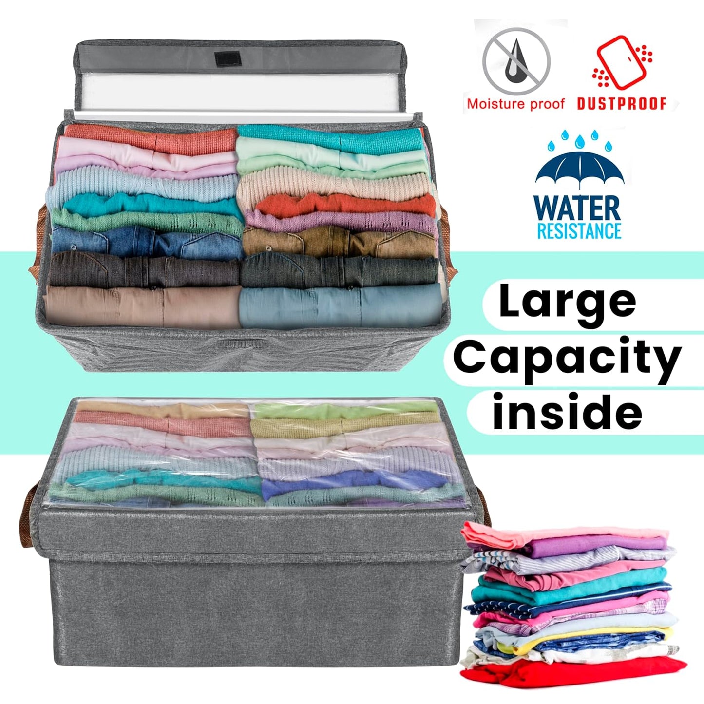 UK-0855 Storage Bins With Lids, Transparent Lids Window Fabric Storage Boxes, Foldable Storage Baskets With Handles, Closet Organizers And Storage Bins For Clothes
