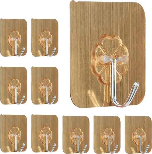 UK-0932 Wall Hanging Hooks for Wall Without Drilling |6 Pack Self Adhesive Hooks for Wall Heavy Duty Strong Nail Free | Kitchen Accessories Items (Hanging Hook, Golden)