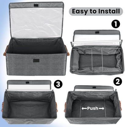 UK-0855 Storage Bins With Lids, Transparent Lids Window Fabric Storage Boxes, Foldable Storage Baskets With Handles, Closet Organizers And Storage Bins For Clothes