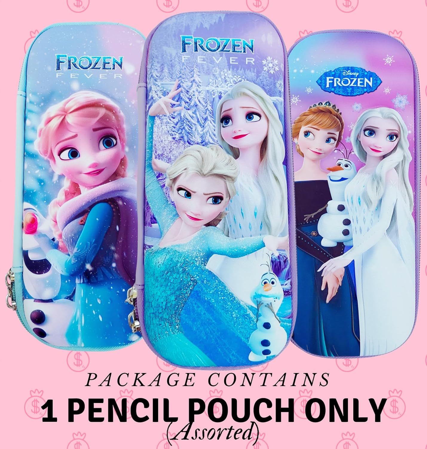 UK-0561 Pencil Box Pouch for Kids  3D Frozen Elsa Pencil Pouch for Girls, Stylish Premium Hardtop Stationery Bag for School Students