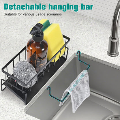 UK-1069 Sink Storage Rack, Kitchen Organiser, Stainless Steel Storage Box with Drip Tray, Suitable for Storing Sponges, Towels and Tea Towels