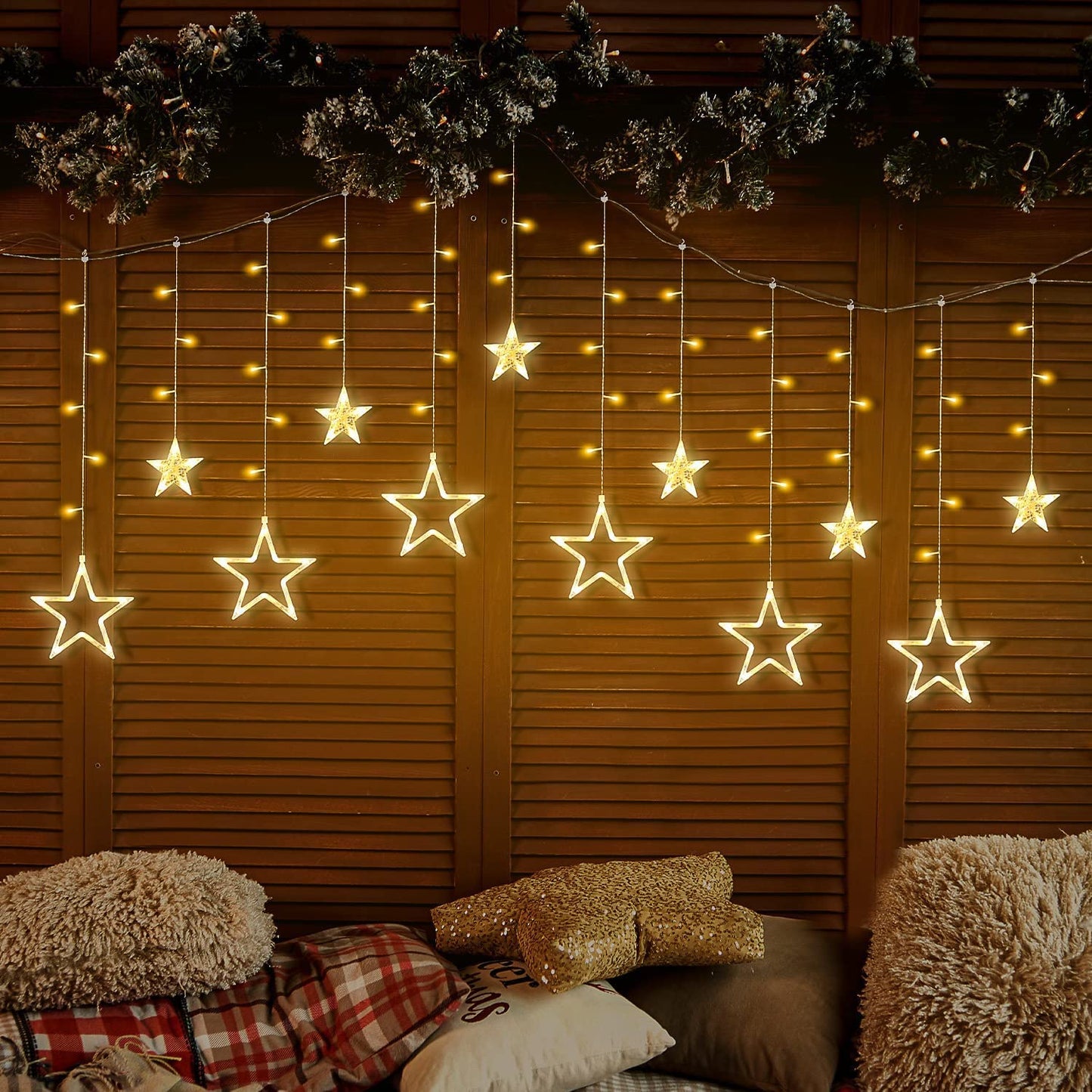 12 Stars/diya Curtain Fairy String 108 Led 6 Big Star 6 Small Star Light with 8 Flashing Modes for Indoor & Outdoor Decorations, Christmas, Wedding, Party, Home