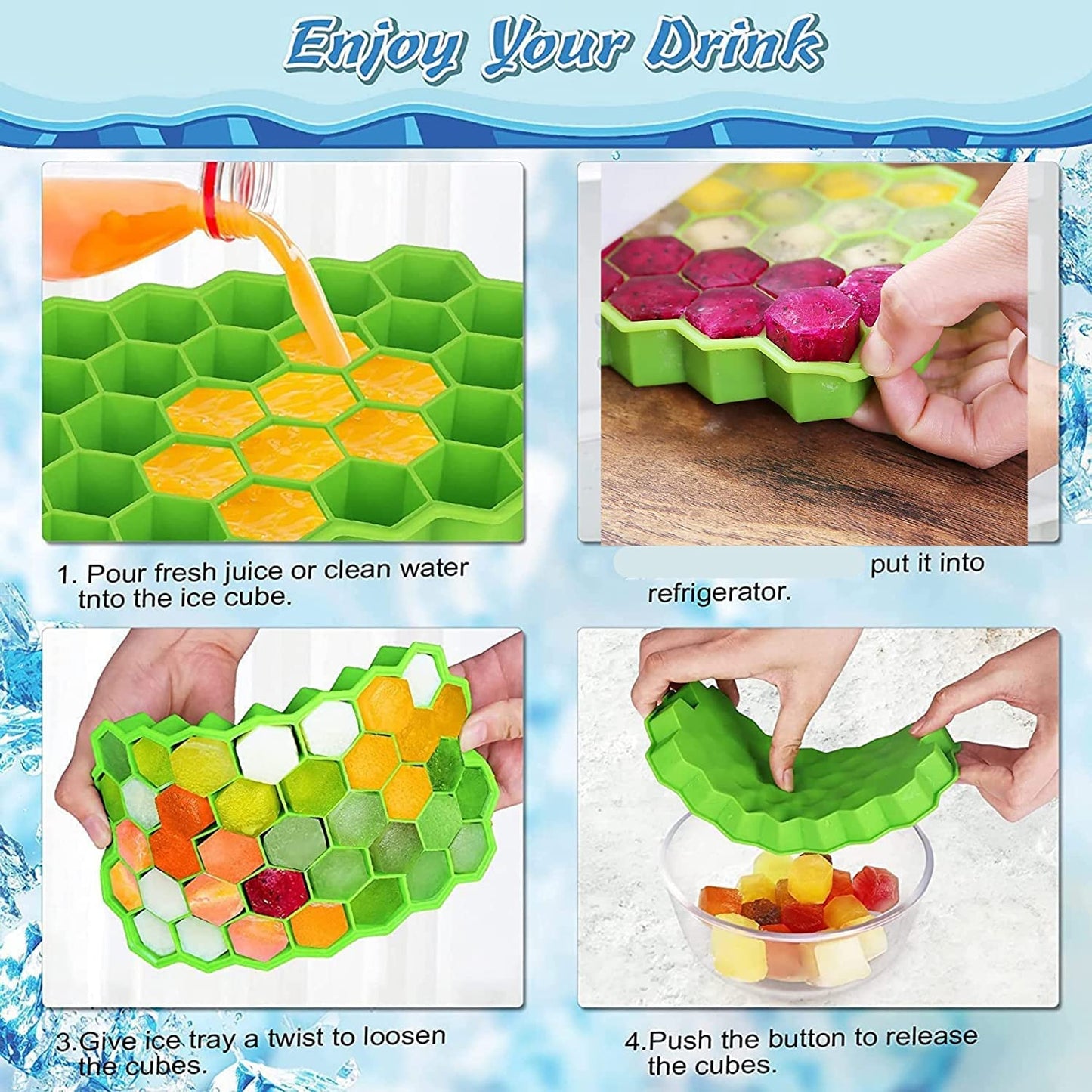 UK-0297 Ice Cube Tray for Freezer Flexible Silicone Honeycomb Design 37 Cavity Ice Cube Tray Ice Cube Box for Home Ice Cubes Silicon Trays for Freezer Mould Safe Ice Cube Molds Multicolor