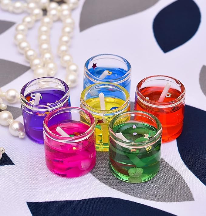 UK-0639 Cute Little Mini Gel Wax Glass Candles for Home Decoration Jelly Candles for Diwali (pack of 6)