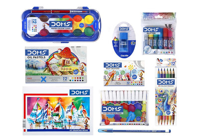 UK-0989 Doms Painting Kit | Perfect Value Pack | Kit for School Essentials | Gifting Range for Kids | Combination of 9 Painting & Coloring Items