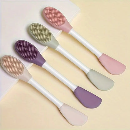 UK-0356 Beauty Silicone Face Mask Applicator Makeup Brush Double-Ended Facial Mask Brush for Mud, Clay, Charcoal Mixed Mask，Soft Makeup Beauty Brush Tools for Apply Cream, Lotion (1PC Multi Color)